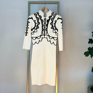 COPY - Jitrois, Chrysler Dress, White stretch leather with black embroidery, Si…